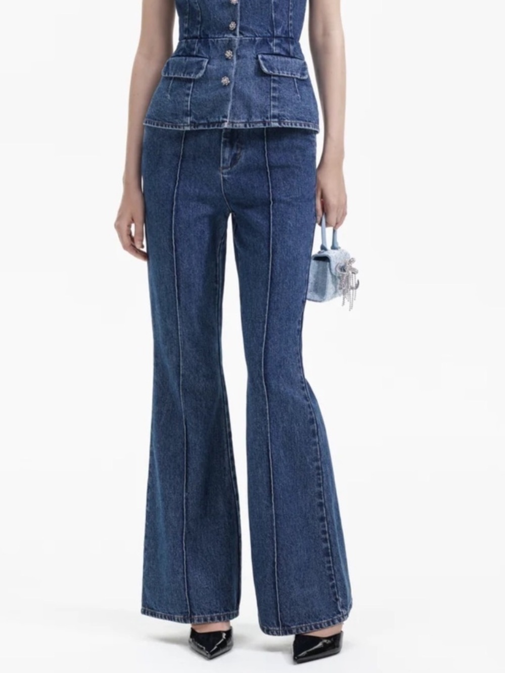 Self Portrait Blue Denim Bootcut Jeans